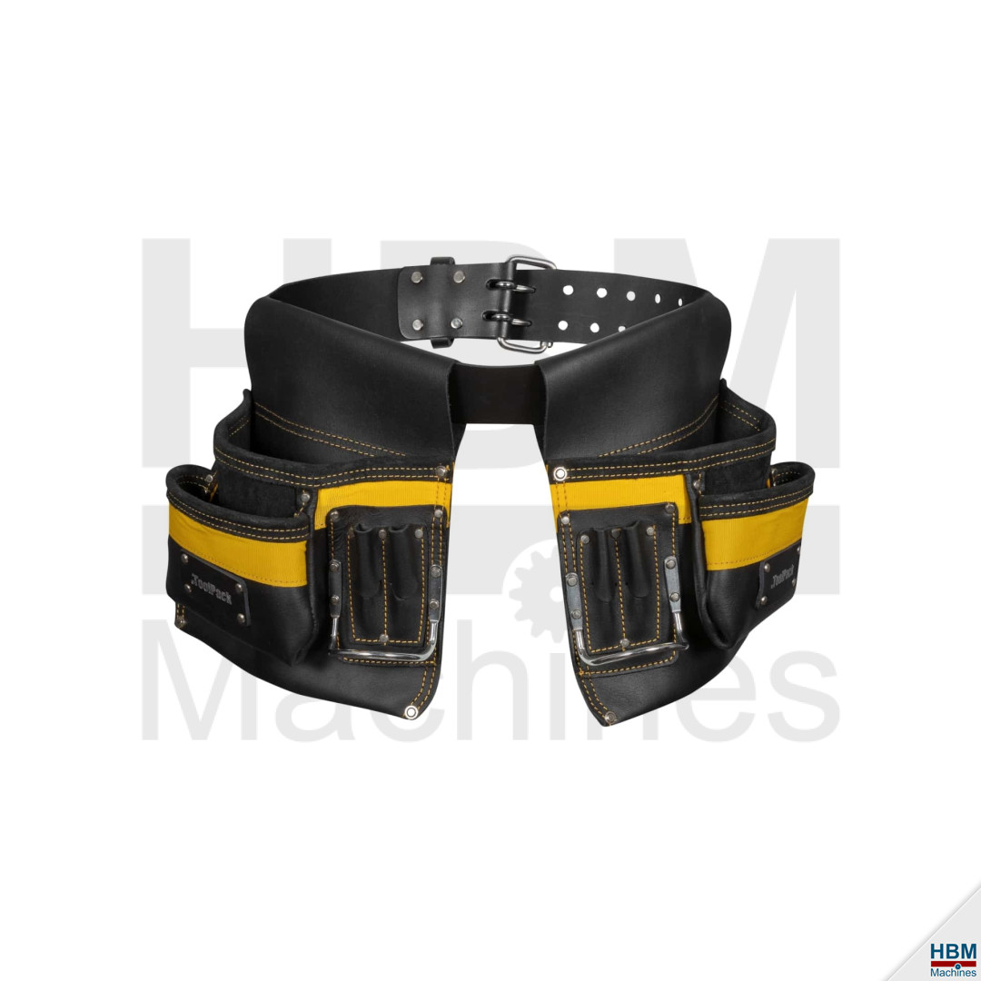 TP ; ceinture porte-outils industrielle, 2 étuis amovibles, ceinture en cuir  réglable, boucle en métal.