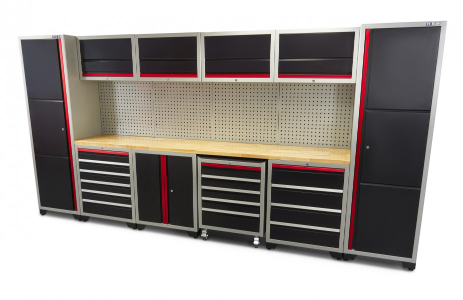 HBM professional deluxe modulair werkplaatssysteem, 16-delig, zwart rood