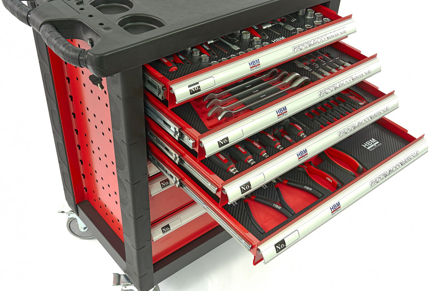 Boîte à outils pré-remplie HBM Profi 85 pièces avec supports en mousse 