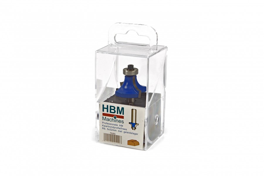 HBM Professionele HM Kwartrondprofielfrees R9,5 x 32 mm. Met Geleidelager