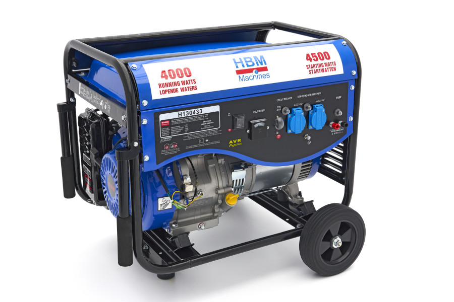 HBM 4300W Generator, Aggregaat Met 389 cc  Benzinemotor, 2 x 230 V / 12 V
