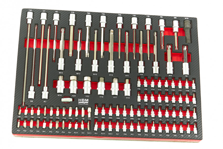 Boîte à outils pré-remplie HBM Profi 85 pièces avec supports en mousse