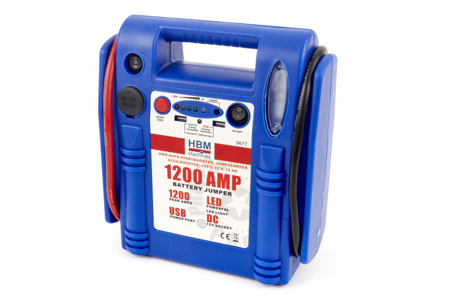 HBM Auto Jumpstarter Batterie-Booster, 230 V, 12 V, 18 Ah