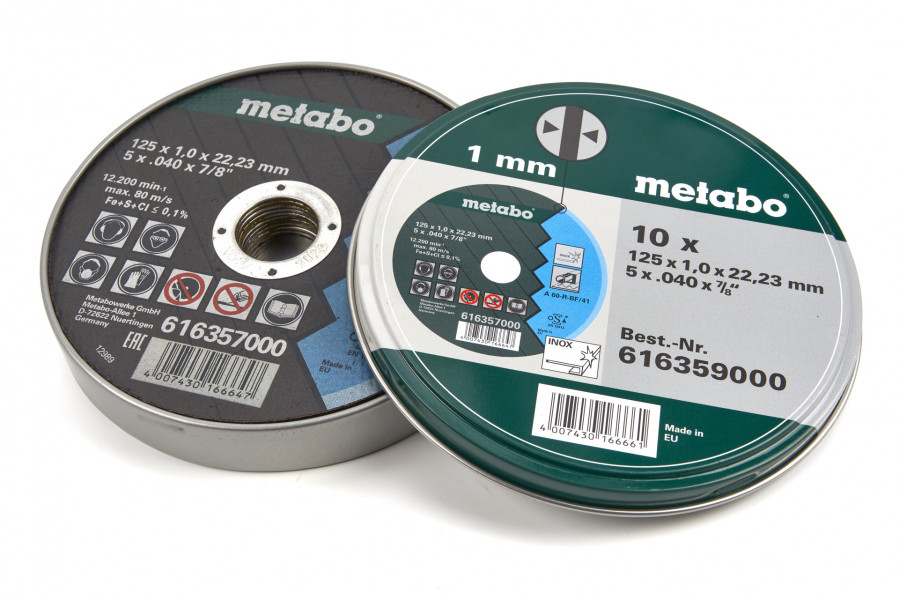 Metabo Disques à tronçonner pour acier inoxydable avec boîte de rangement  10 pièces 125 x 1