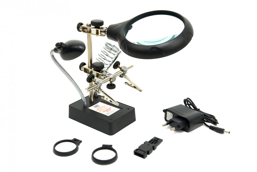 Loupe LED Avec Support Et Pinces - Grossissement 3.5X Et 12X Pour Soudure Et Travaux Précis