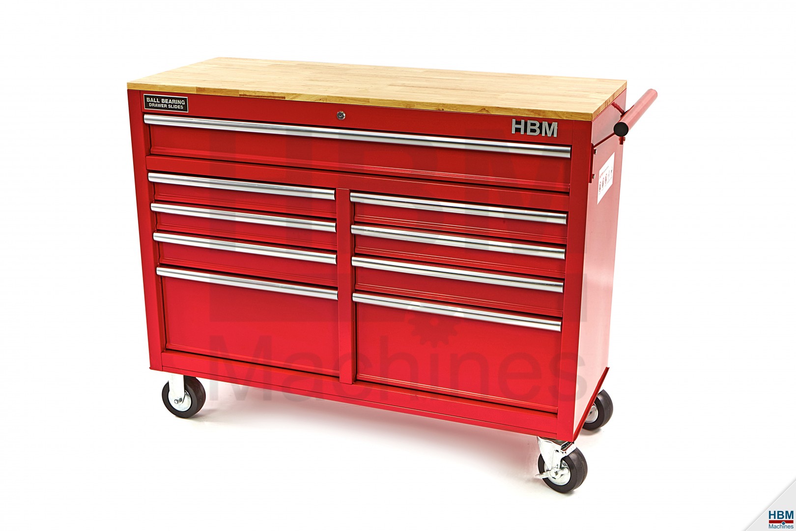 militie Decoratie snelheid HBM verrijdbare gereedschapswagen, werkbank met houten werkblad 117 cm, rood