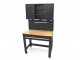 HBM 115 Cm. Werkbank Met Houten Werkblad, Achterwand Met Kastenwand, Led Verlichting , Stekkerdoos