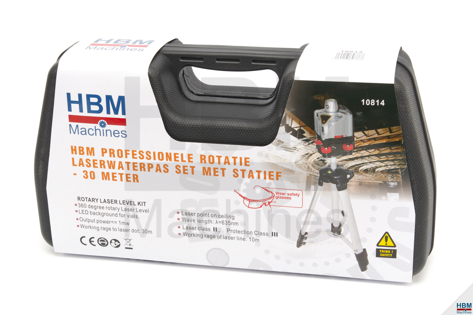 Niveau laser rotatif professionnel HBM avec pince et ventouse - 7 mètres 