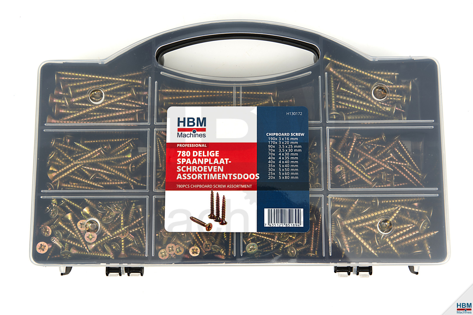 HBM 780-teilige Spanplattenschrauben-Sortimentsbox